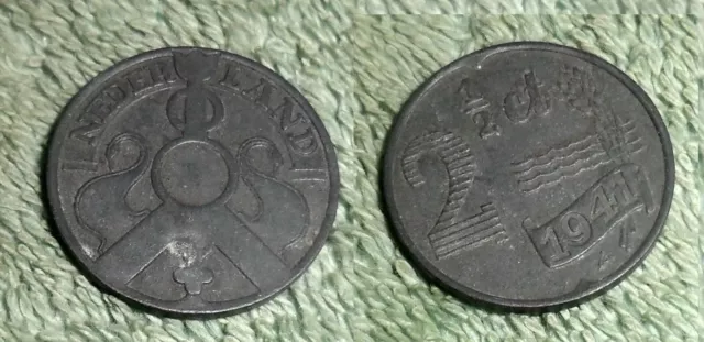 RFM 77389 World Coins Netherlands 1941 2 1/2 Cents EF Condition KM171