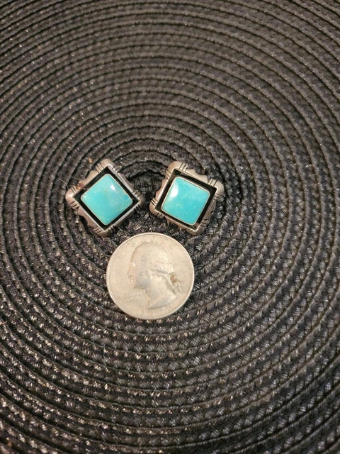 Vintage American Indian Earrings Sterling Silver And Turquoise Stamped FB