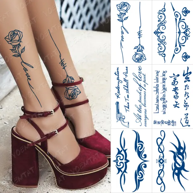 6PCS Juice Ink Henna Rose Gun Totem For Leg Waterproof Temporary Tattoo Sticker