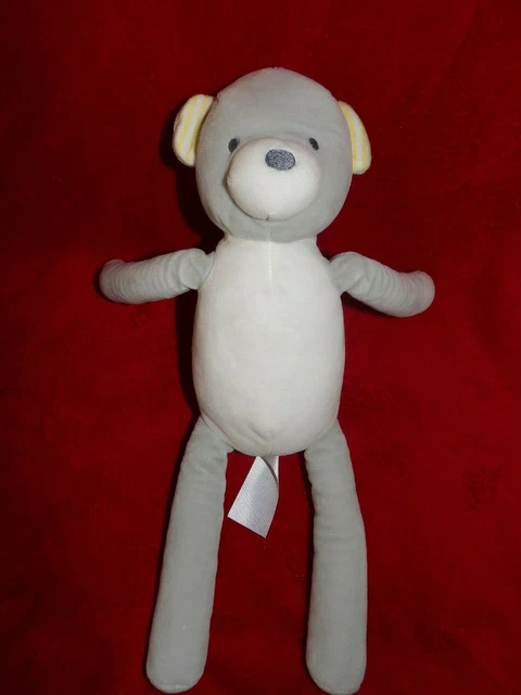 Doudou Peluche Ours Gris Blanc  Oreille Rayée  Bisous d'Ange Tom & Kiddy NEUF