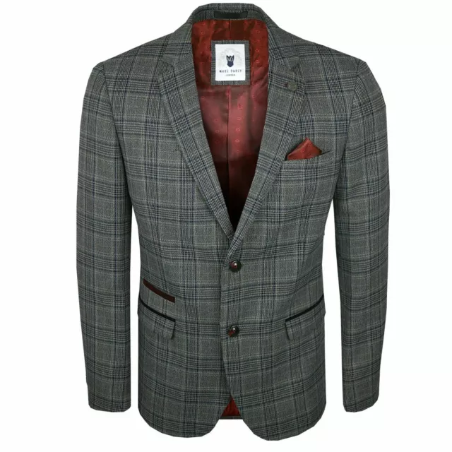 Mens Marc Darcy Prince Of Wales Check Formal Smart Blazer Enzo - Grey & Blue