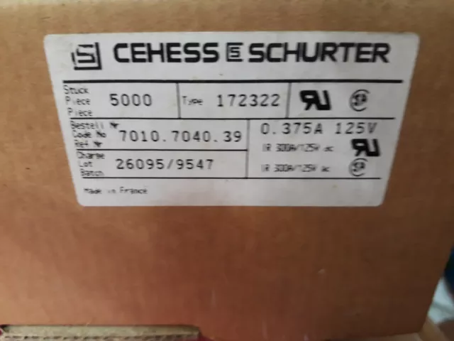 Lot X 5000 172322 Fusible, 2.3 X 8 MM, Action Rapide F, IEC , 125 VAC, 125 Vdc