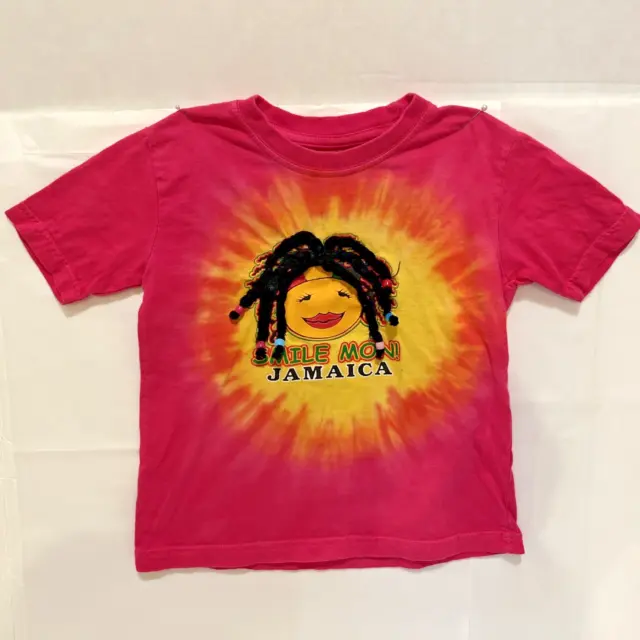 Child Boy Girl T-Shirt Tie Dye Jamaica "Smile Mon" 3-D Face Braids Bead Rasta XS