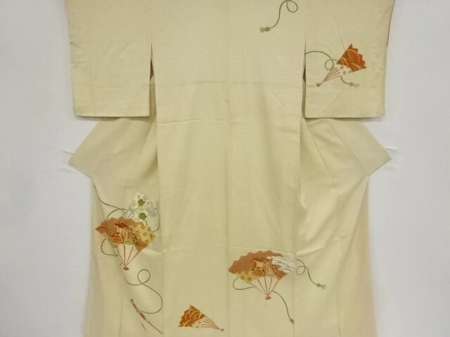 41574# Japanese Kimono / Antique Kimono / Folding Fan With Royal Cart
