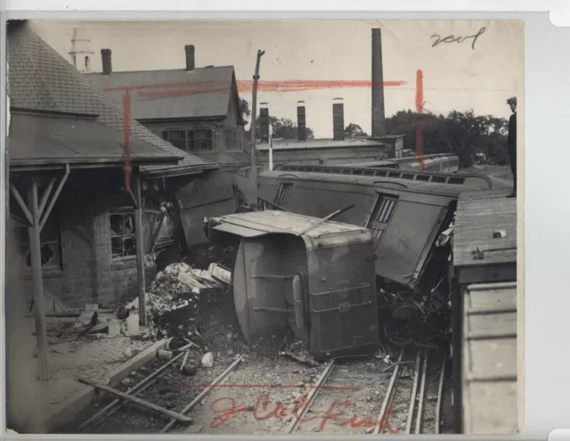 Stoughton Ma Original Photo Train Wreck Vintage 8X10 Inch Railroad 1924