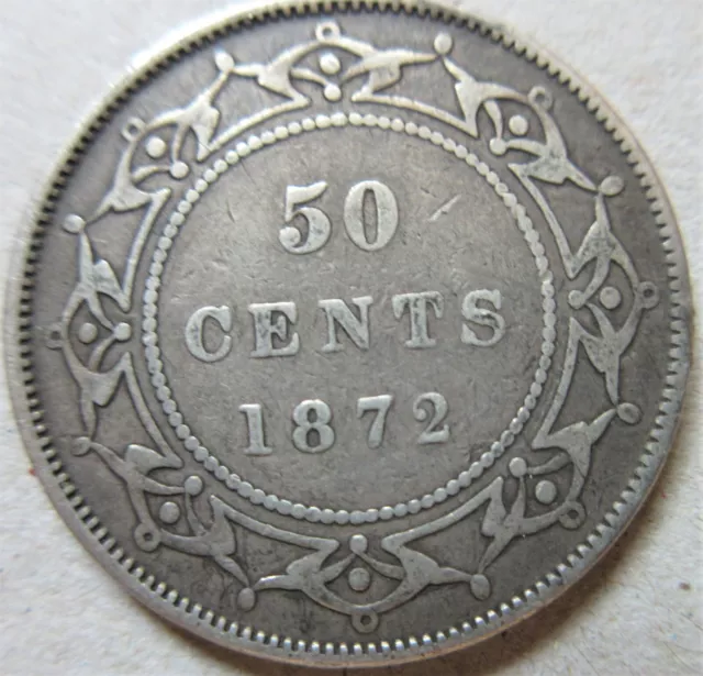 1872 Canada Newfoundland SILVER Half Dollar Fifty Cents 50 Cents 50c (H610)