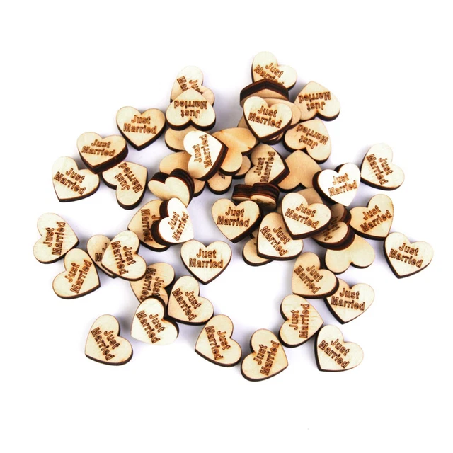 50 piezas Just Married Wooden Hearts Scrapbooking adornos artesanía