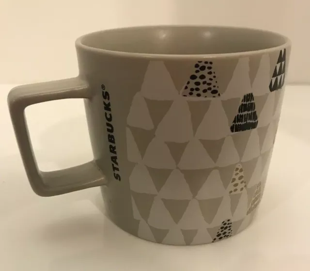 2016 Starbucks Gray Holiday Coffee Mug Cup Black Gold Christmas Trees Triangles