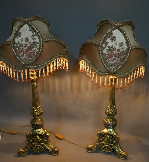 Rare Pair of Gilt Brass French Style Electric table Lamps with handmade shades.
