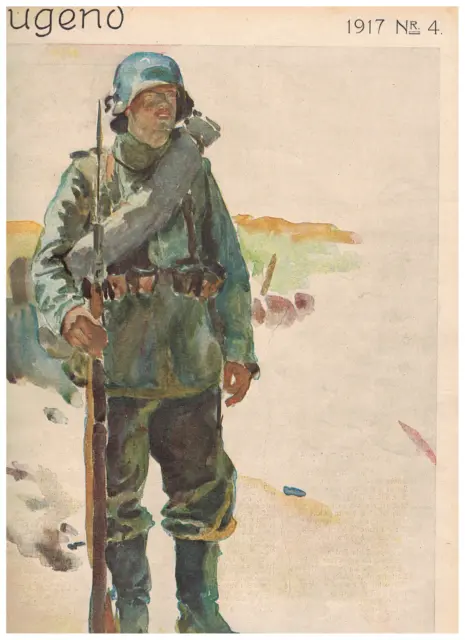 Jugend 1917 - Nr. 4 - Reitergefecht  - Lithographie - Sammlernachlass - selten