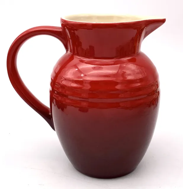 Le Creuset Red Cerise Stoneware 22oz pitcher creamer milk jug 6” tall 3