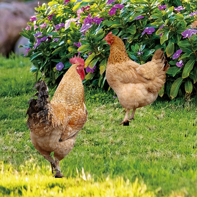 Metal Chicken Rooster Yard Stake Sculptures Statues Art Garden Lawn Ornaments