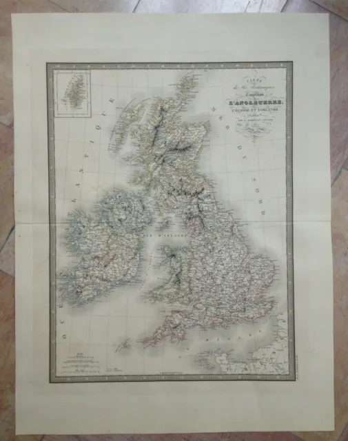 Great Britain Ireland 1837 Andriveau-Goujon Large Antique Map 19Th Century