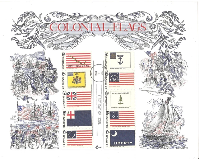Timbres USA " 5 Documents philatéliques Colonial Flags, National Park, etc.... "