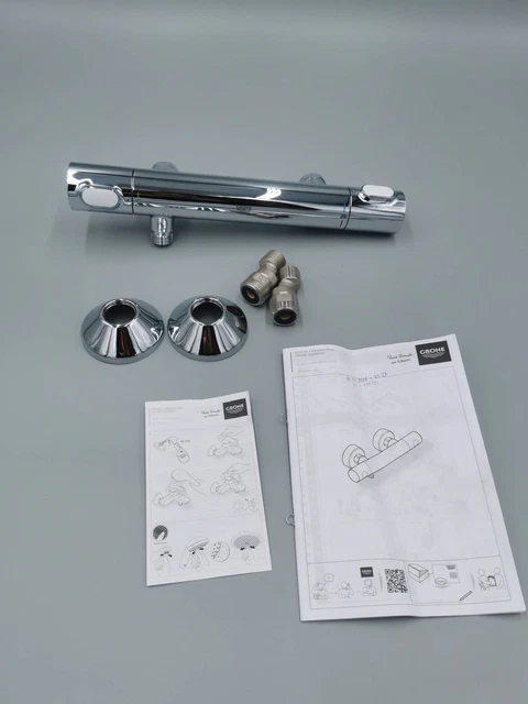 GROHE Precision Flow - Batidora de ducha termostática montada en pared (botón de seguridad en