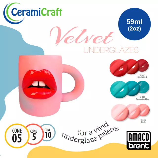 Amaco Velvet Ceramic Underglaze 59ml Multiple Colours Cone 05/06 - Cone10