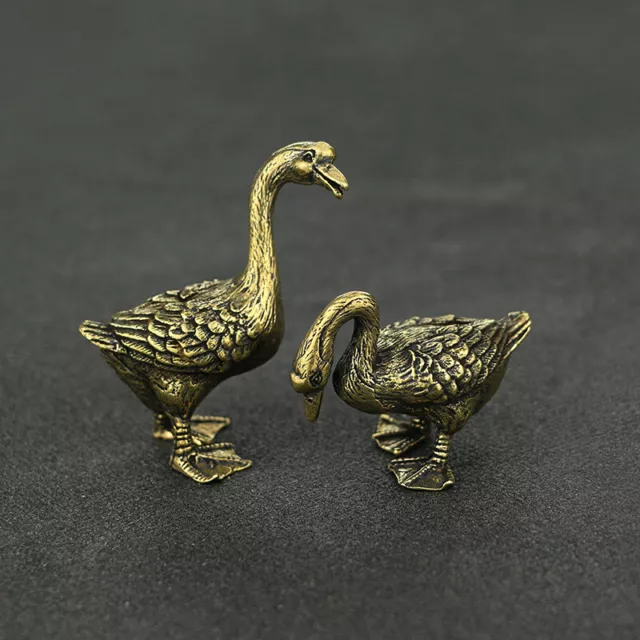 Chinese Bronze  brass ware Retro Hand Carved 1pair geese Statue Fengshui