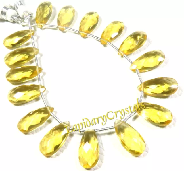 Citrine Jaune Quartz Hydro à Facettes Verre Poire Forme Perles 6 " Strand 15x7m