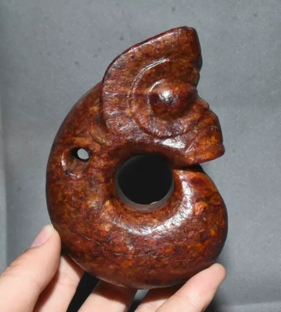 4.7''Hongshan Kultur Alte Jade Yu Pig Loong Fetus Dragon Hook Statue