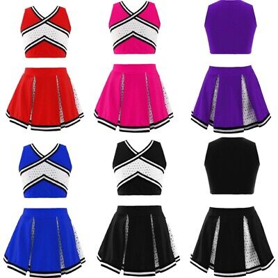Kids Girls Cheer Leader Costume Sequins Tank Top with Pleated Skirt Uniform Set