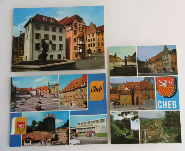 3 x CHEB EGER CSSR Tschechien Postkarten Postcard Lot AK ungelaufen ca. 1975