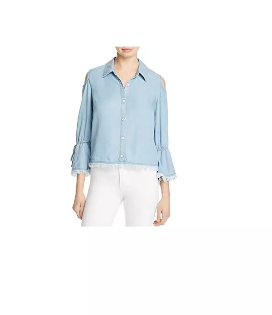 NWT Splendid Chambray Cold Shoulder Top Light Blue Denim Size Small $130 E069