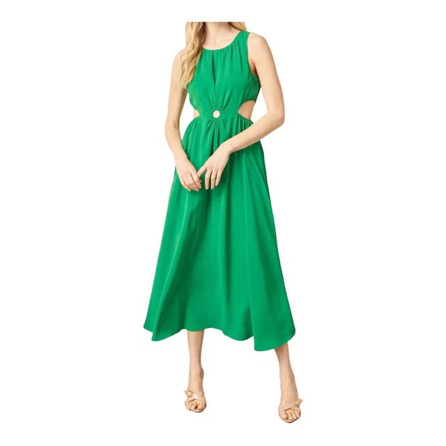 Entro Cutout Ring Dress Size Large sleeveless Green side cutout maxi dress Party