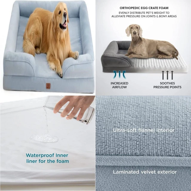 Bedsure XXL Orthopedic Dog Bed, Bolster Beds for XXL(53x42x8), Light Blue
