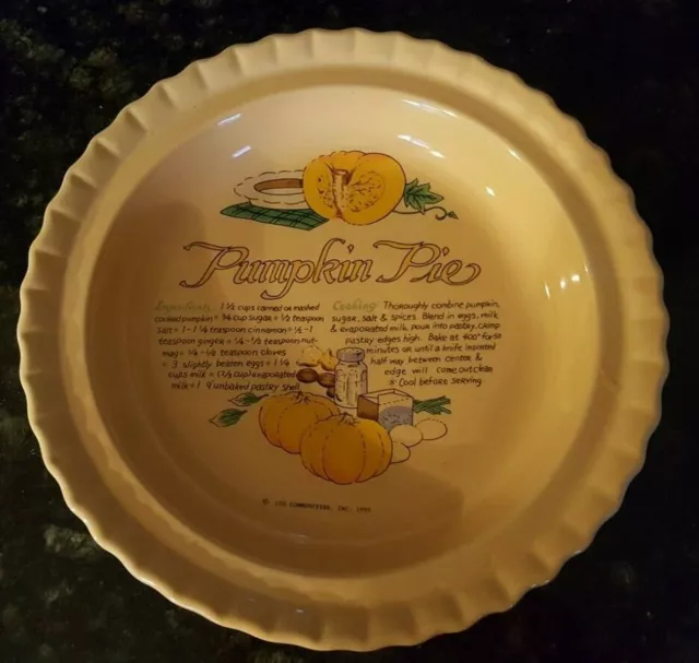 Vintage Pumpkin Pie Recipe Pan Dish Ceramic Stoneware 1990 Ltd Commodities Inc.