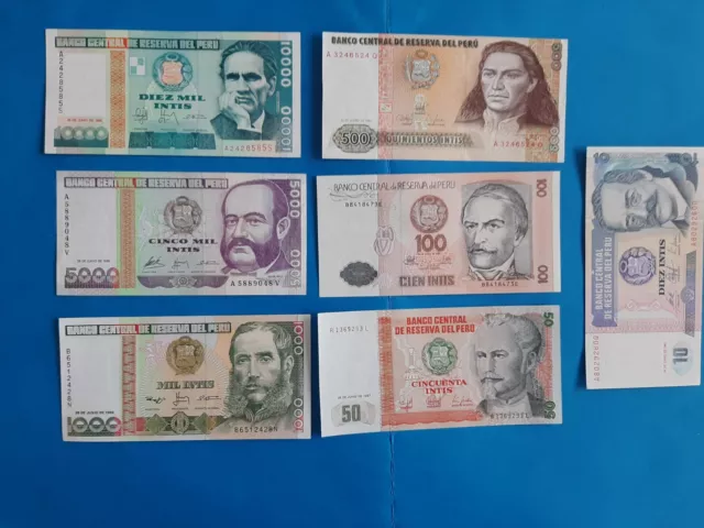 1 x 10-10000 Intis (6 Scheine) Peru / UNC / Geldschein Banknote von 1987/88