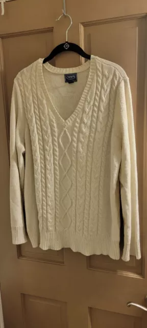 Chaps Classics Sweater Womens 2X Cream Gold Metallic Thread Cable Knit V Neck