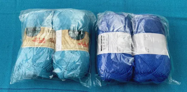 Handarbeitsgarn Monique,2 blaue Farbtöne, 4 x 100g, für Nadeln 4,5