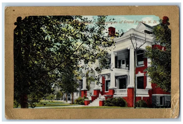 Grand Forks North Dakota Postcard Presidents Residence And Campus Scene c1910's