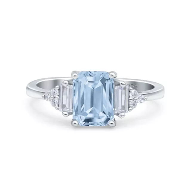 Emerald Cut Art Deco Wedding Ring Baguette Cubic Zirconia 925 Sterling Silver