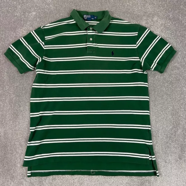 Polo Ralph Lauren Mens Polo Shirt XL Extra Large Green Striped Short Sleeve Flaw