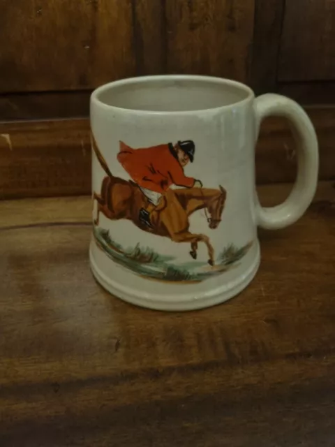 Vintage Dulcie Vaughan Pottery Mug / Tankard - Hand Painted Hunt Horse - A/F