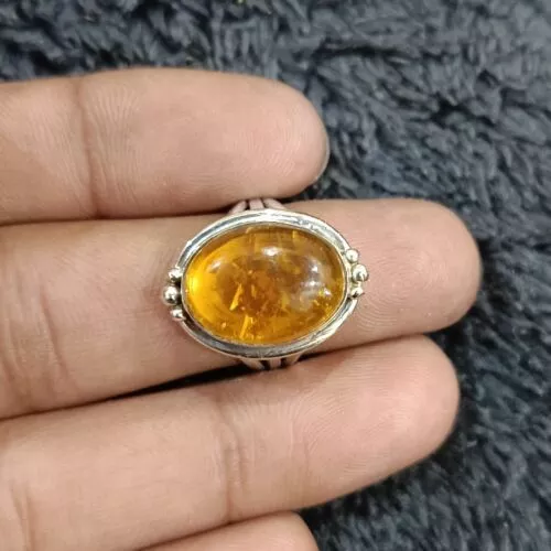 Amber Gemstone Ring 925 Sterling Silver Handmade Statement Partywear Ring HM1097