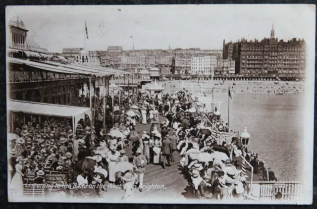 1928 Listening to the Band West Pier Brighton Real Photographic Postcard Sussex