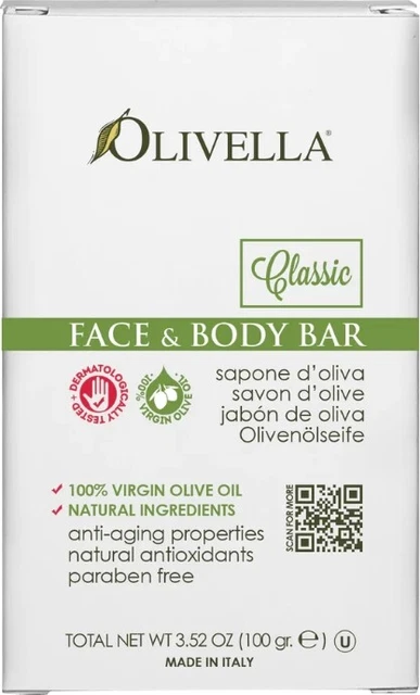 Barra facial y corporal sin fragancias crudas de Olivella, paquete de 12 3,52 oz