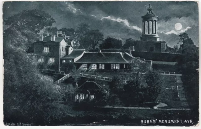 AYR - Burns Monument - Moonlight View - Scotland - Edwardian 1906 used postcard