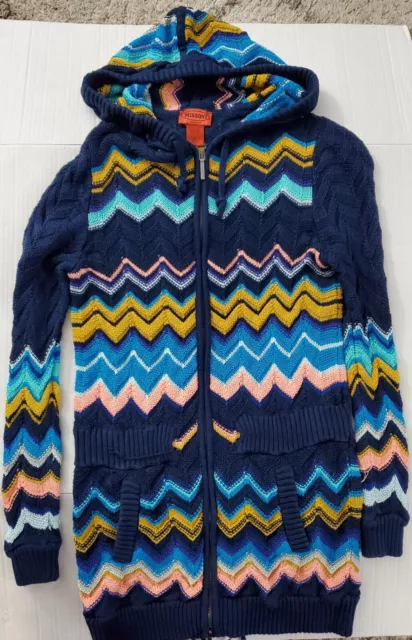 Missoni for Target Women's Navy Blue Zig Zag Hooded Cardigan Knit Sweater Size M