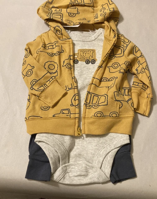 Carters infant baby boy truck 3 piece outfit yellow sweater, t shirt, pants 0-3M 8