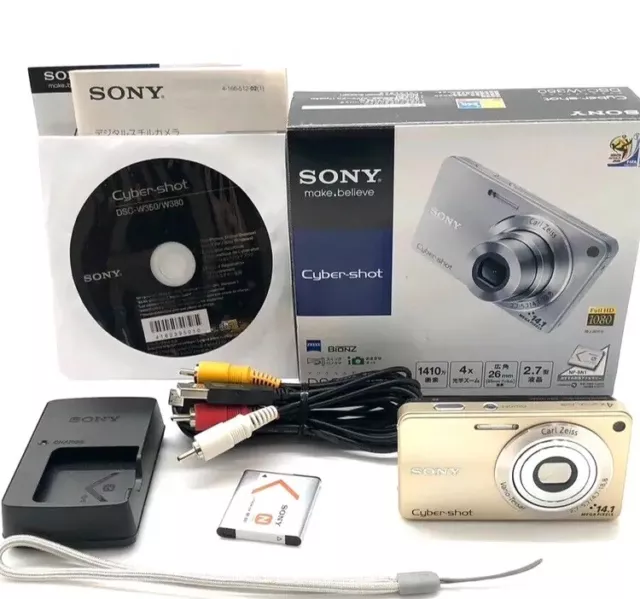 [TOP MINT] Sony Cyber-Shot DSC-W350 14.1MP Compact Digital Camera GOLD JAPAN