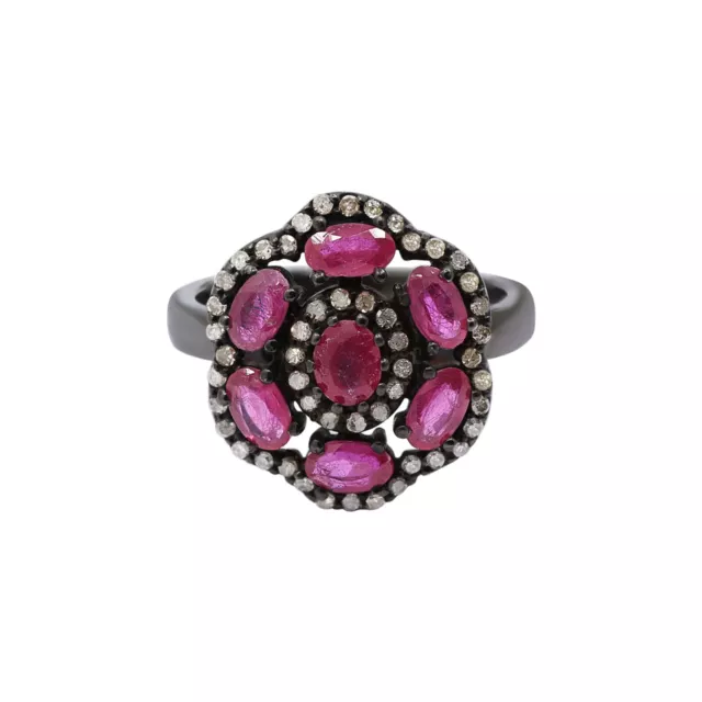 Ruby Flower Beautiful Ring 925 Sterling Silver Victorian Engagement Jewelry