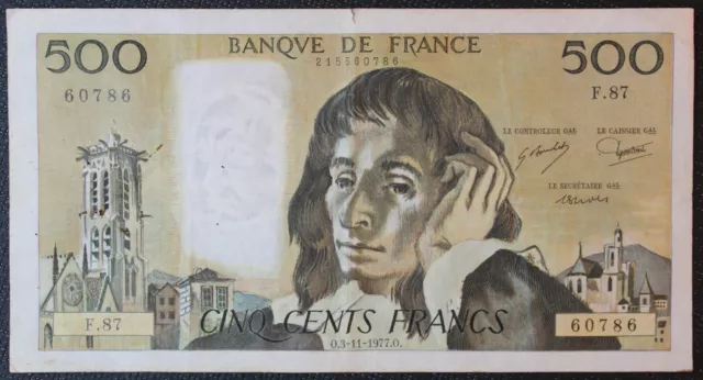 France - Francia - Billet de 500 Francs "Pascal" du 3/11/1977 - Réf F7