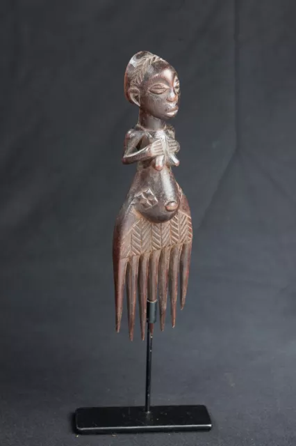 Luba, Comb with Female Ancestor Sculpture, D.R. Congo, Central African art 3