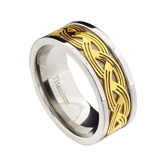 9mm Gold Plated Celtic Titanium Band Men Wedding Engagement Band Ring Size 9-12