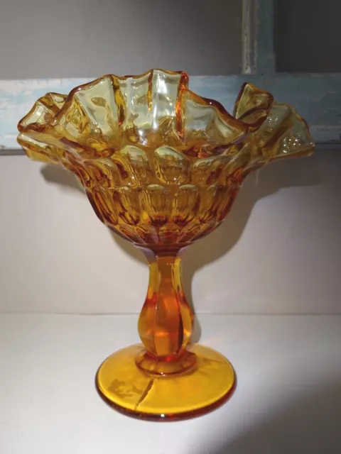 Vintage Fenton Ruffled Pedestal Candy Bowl Dish Amber Gold BEAUTIFUL