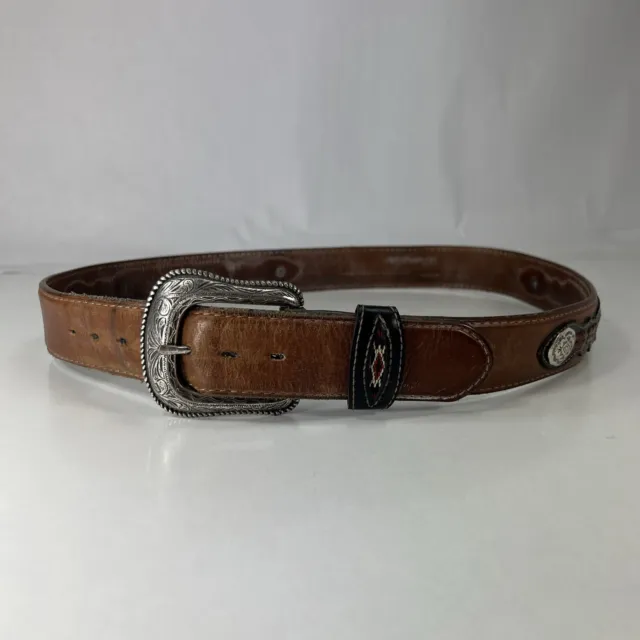 Wrangler Studded Brown Leather Western Belt - Handcrafted in Mexico - Size 36