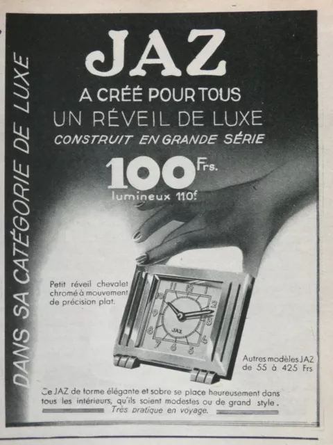 Publicité De Presse 1938 Jaz A Créé Pour Tous Un Réveil De Luxe